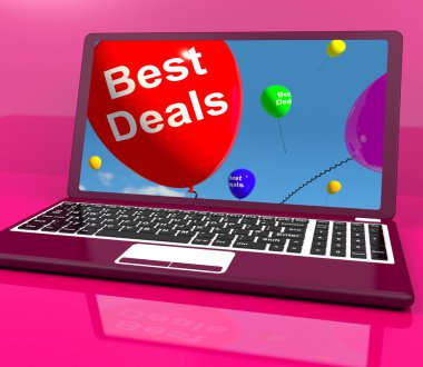 Balonlar indirimler online temsil eden bilgisayar üzerinde en iyi fırsatlar