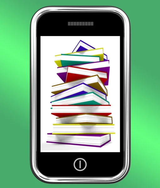 Mobile Phone With Books Shows Online Knowledge — Zdjęcie stockowe