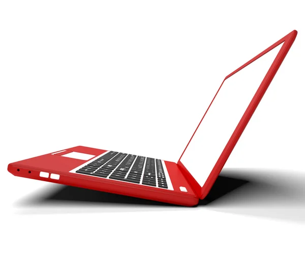 Red Sideways Computer On Desk With White Copyspace — Stock Photo, Image