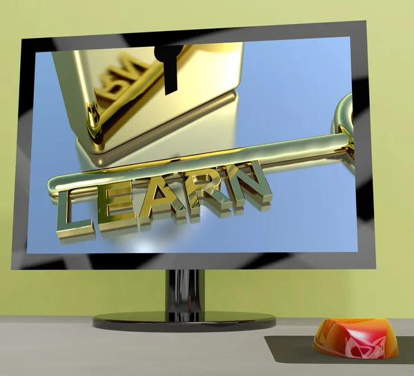 Learn Key On Computer Screen Showing Online Education — Stock Photo, Image