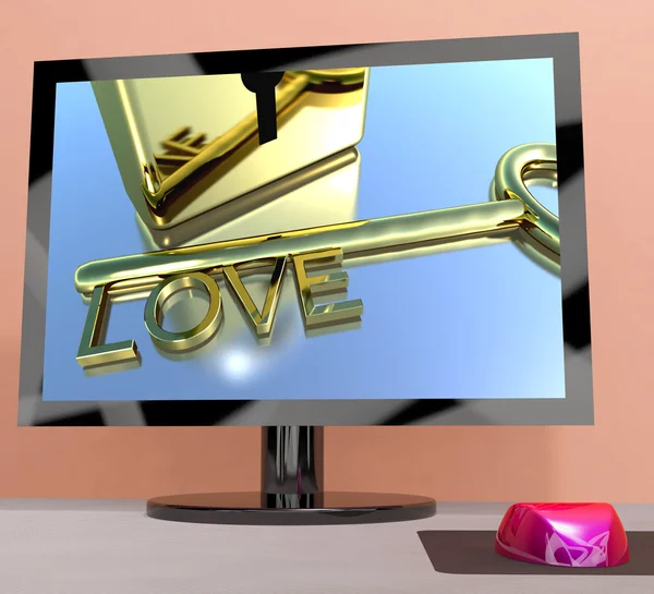 Llave de amor en la pantalla del ordenador Mostrando citas en línea — Foto de Stock
