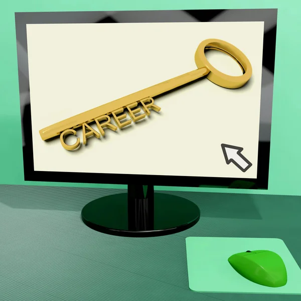 Career Key On Computer Shows Getting Employment Online — Stock Photo, Image