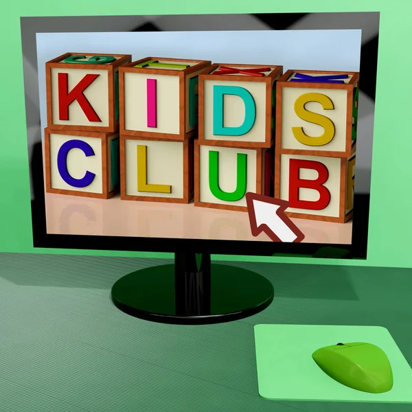 Crianças clube blocos no computador mostra crianças aprendendo — Fotografia de Stock