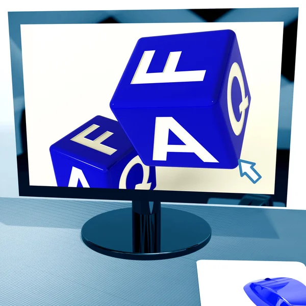 Faq Dice On Computer Screen Showing Online Assistance — Stock Photo, Image