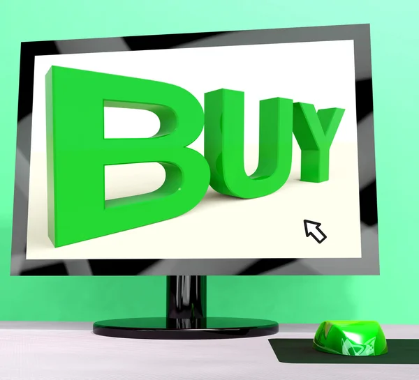 Buy Word On Computer Shows Commerce Or Retail — Stock Photo, Image