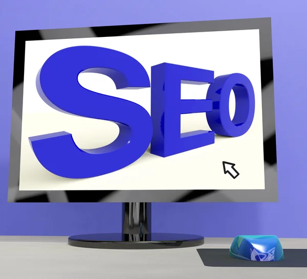 Bilgisayarda gösterilen online web optimizasyonu SEO kelime — Stok fotoğraf