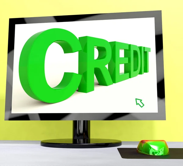 Cuvânt de credit pe calculator arată împrumut financiar — Fotografie, imagine de stoc