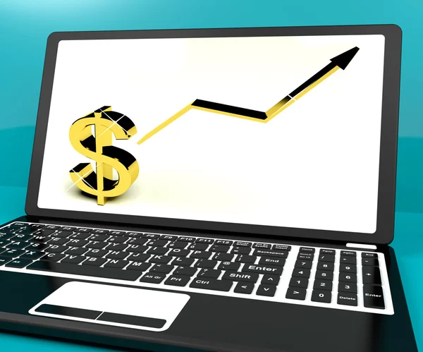 Dollar Sign And Up Arrow On Computer For Earnings Or Profit — Stock Photo, Image