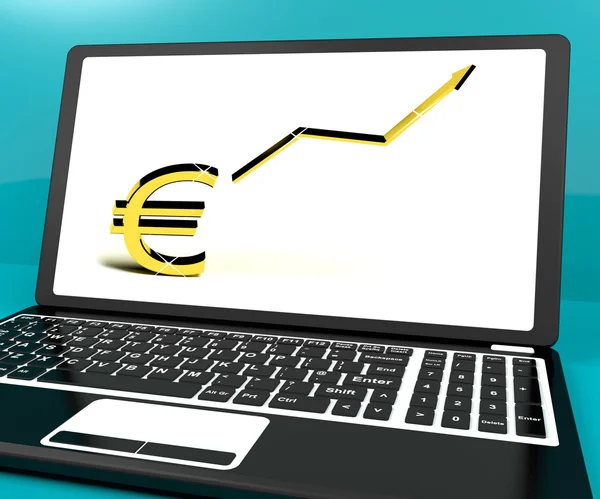 Euro-Zeichen und Pfeil nach oben auf dem Computer für Gewinn oder Gewinn — Stockfoto