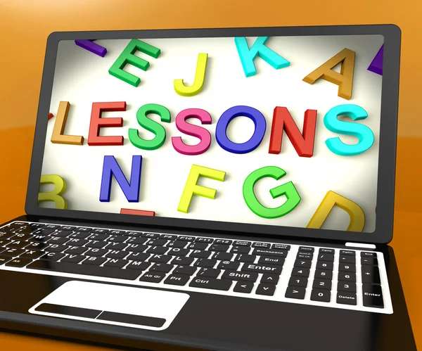 Lessons Message On Computer Screen Showing Online Education — Stock Photo, Image