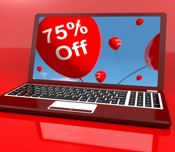 Balloons On Computer Showing Discount Of Seventy Five Pe — Stock Photo, Image