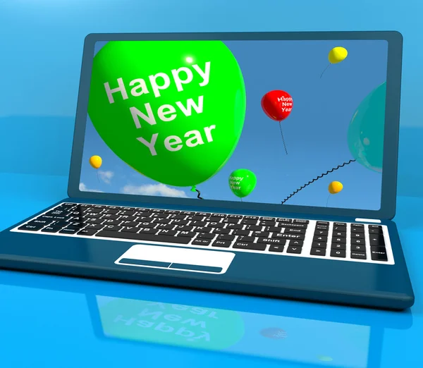 Laptop Computer With Happy New Year Message — Stock Photo, Image