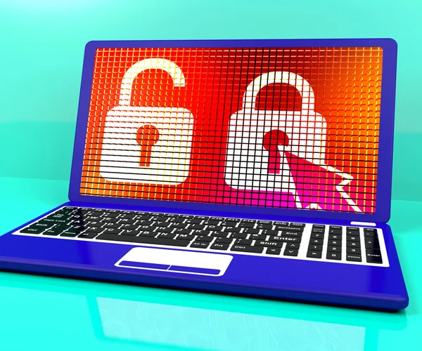 Locked Padlock On Laptop Showing Access Or Protection — Stock Photo, Image