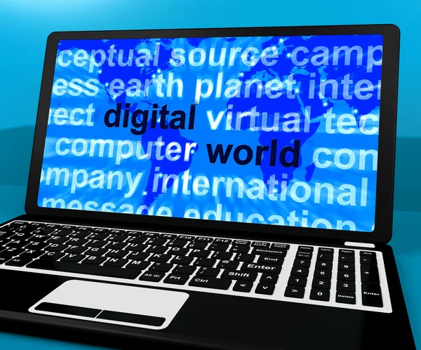 Digital World Words On Computer Showing Global Internet — Stock Photo, Image