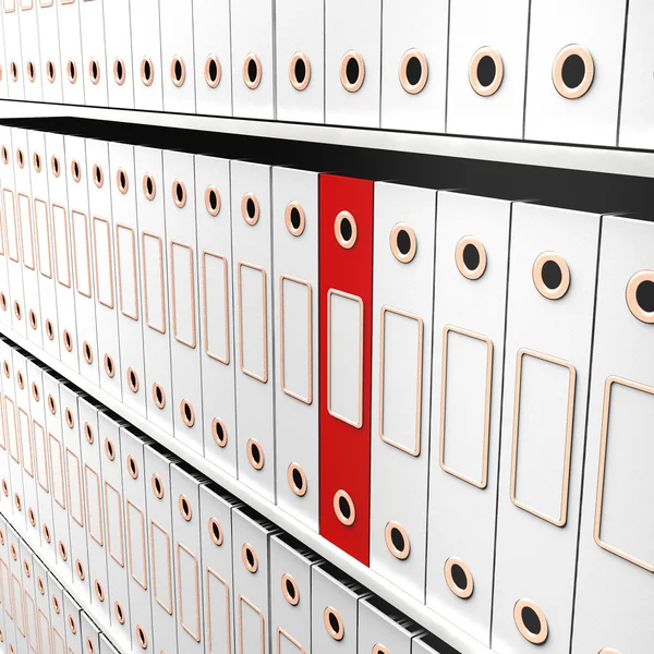 One Red File Amongst White For Getting Office Organized — Stock Photo, Image