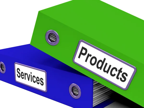 Termékek és szolgáltatások fájlok megjelenítése értékesítési és kiskereskedelmi — Stock Fotó