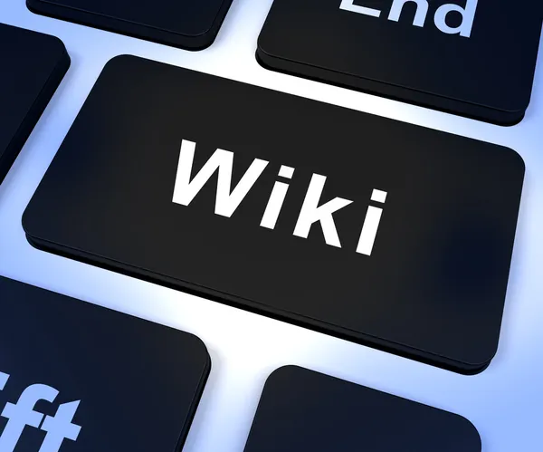 Wiki sleutel van de computer voor on line informatie en encyclopedie — Stockfoto