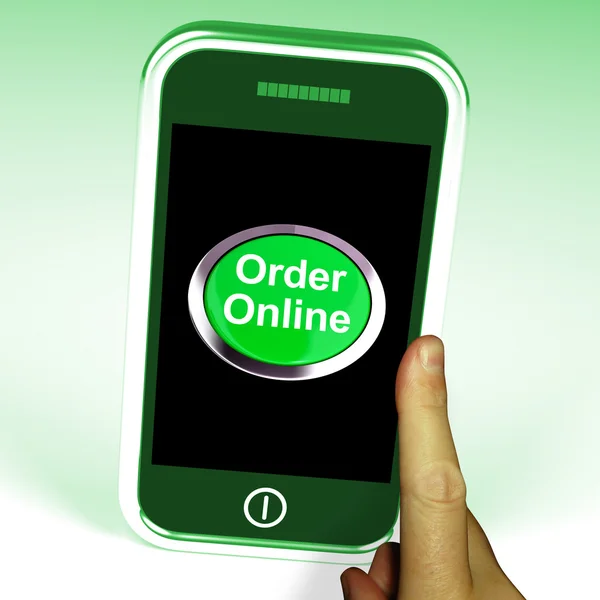 Order Online Button On Mobile Shows Buying On The Web — Stock Photo, Image