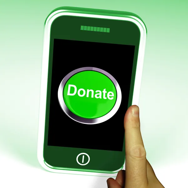Donar Botón en Móvil Muestra Caridad y Recaudación de Fondos —  Fotos de Stock