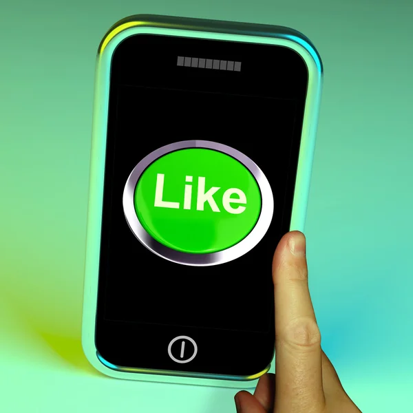 Like Button On Mobile Shows Approval And Being A Fan — Stock Photo, Image