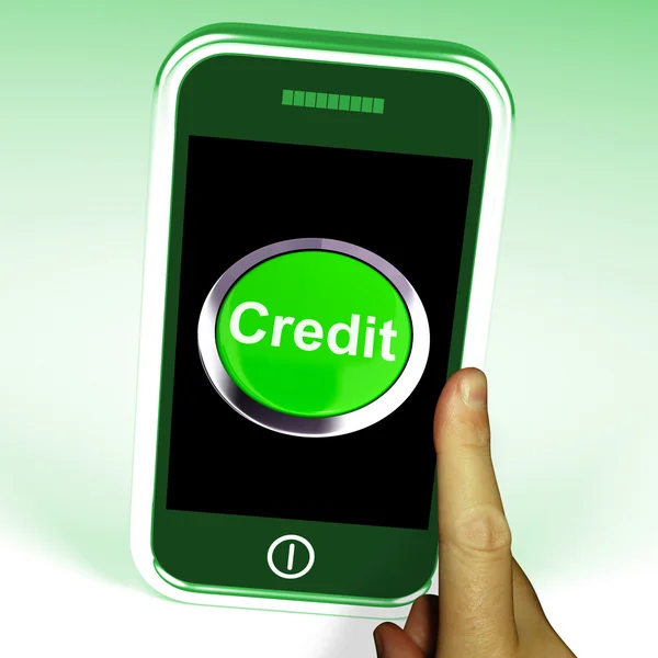 金融やローンの購入のために携帯電話でクレジット ボタンが表示されます。 — ストック写真