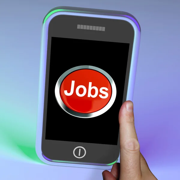 Jobs Computer Button On Mobile Shows Work And Careers — Stock Photo, Image