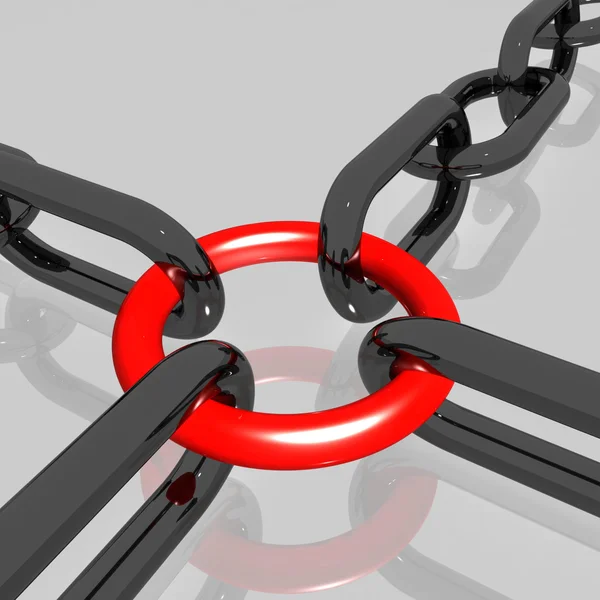 Red Link Chain Shows Teamwork, Connected — Stock Photo, Image