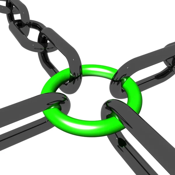 Green Four Link Shows Connection and Togetherness — Stock Photo, Image