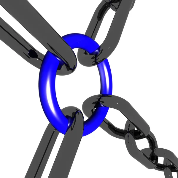 Blue Four Link Shows Connection and Togetherness — Stock Photo, Image