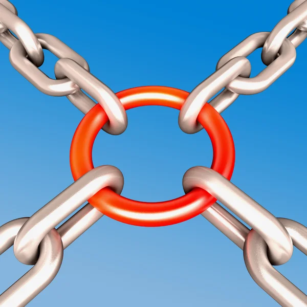 Red Chain Link Shows Strength Security — Stock Photo, Image