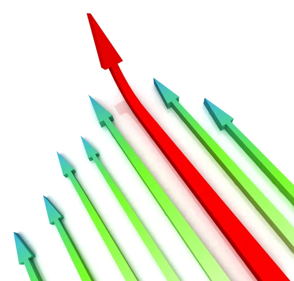 Rode linker pijl vooruit toont groei — Stockfoto