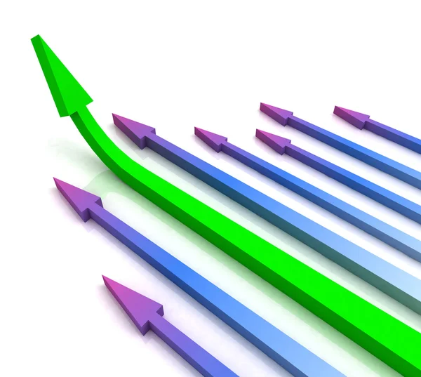 Groene linker pijl vooruit toont groei — Stockfoto