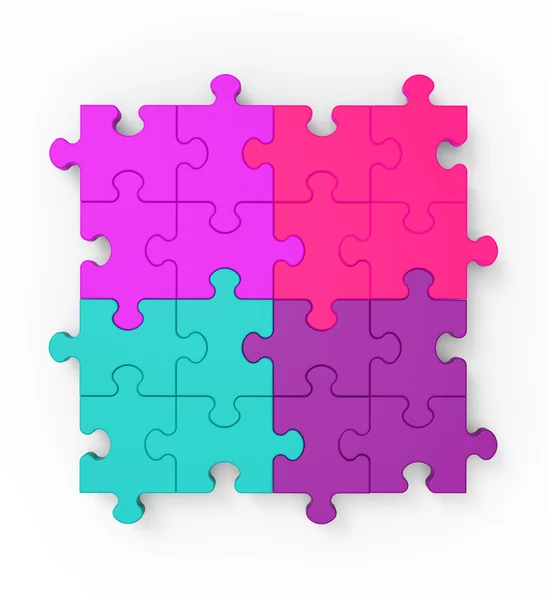 Multicolored Puzzle Square Shows Completion — Stock Photo, Image