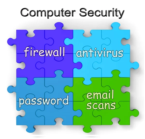 Puzzle zabezpečení počítače ukazuje, brány firewall a antivirus — Stock fotografie
