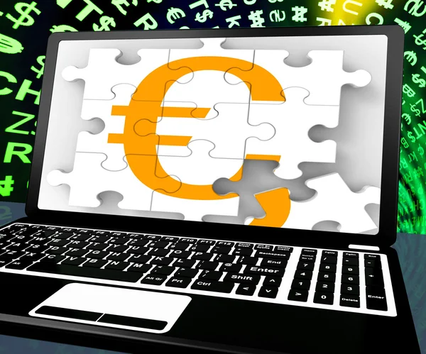 Euro Sign On Laptop Shows Online Money Exchange — Stock Photo, Image