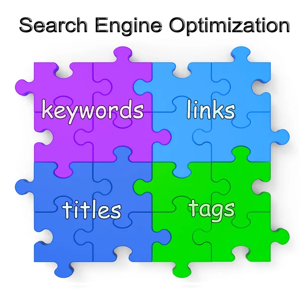 Search Engine Optimization Puzzle muestra enlaces y etiquetas —  Fotos de Stock