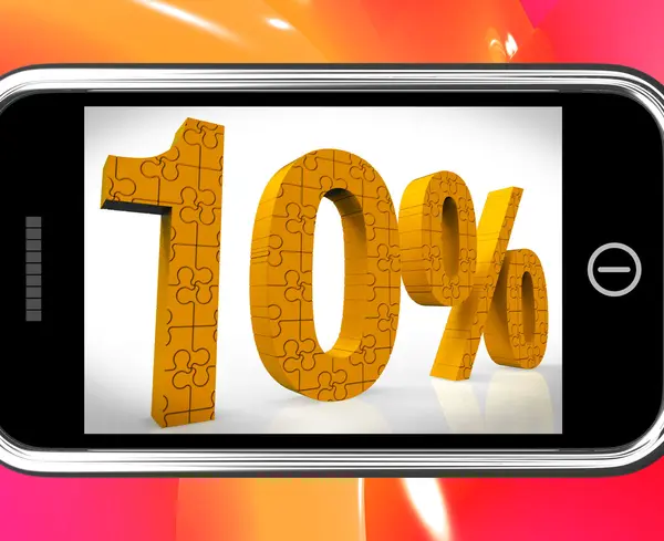 Ten Percent On Smartphone Showing Cheap Products And Price Deals — Stock Photo, Image