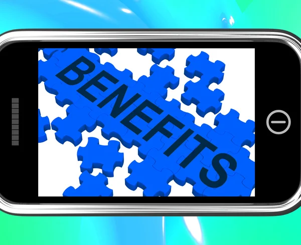 Benefits On Smartphone Shows Monetary Rewards And Bonuses — Stock Photo, Image
