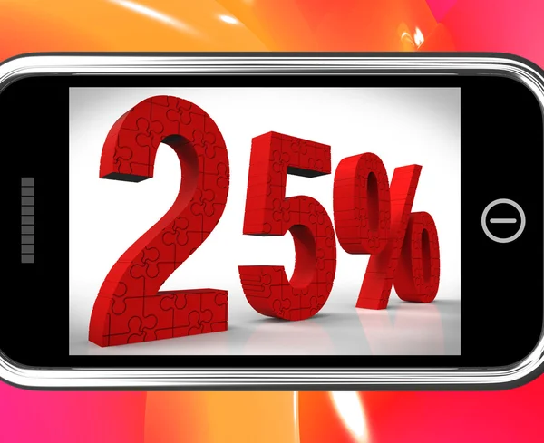 Vinte e cinco por cento no Smartphone mostra reduções de preços e pechinchas — Fotografia de Stock