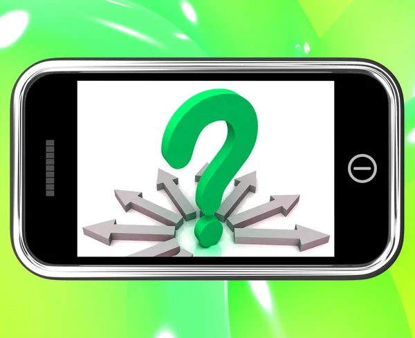 Question Mark On Smartphone Shows Asking Questions — Stockfoto