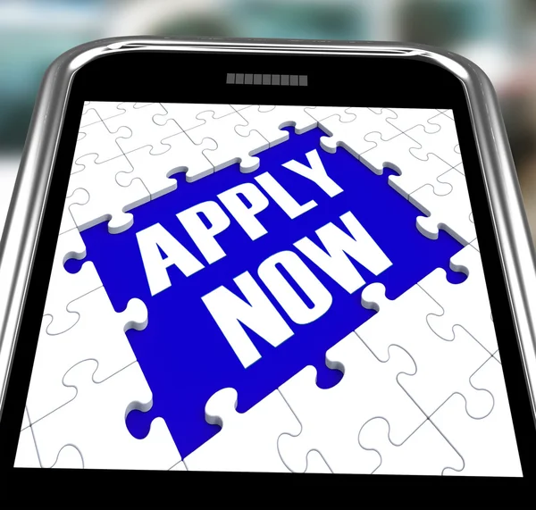 Apply Now On Smartphone Shows Employment Recruitment — Stock Photo, Image