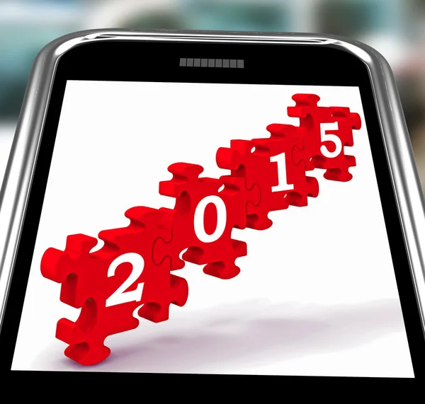 2015 auf dem Smartphone zeigt zukünftige Feierlichkeiten — Stockfoto