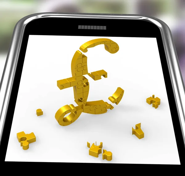 Pound Symbol On Smartphone Shows Britain Currency — Stock Photo, Image