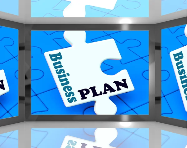 Business Plan sullo schermo che mostra le strategie di business — Foto Stock
