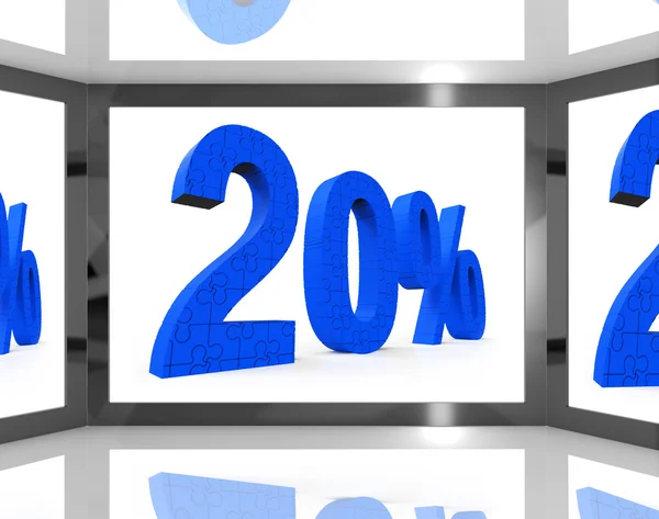 Twenty Percent On Screen Showing Twenty Percent Off And Price Deals — Stock Photo, Image