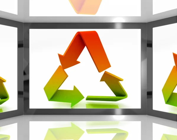 Ícone de reciclagem na tela mostra preservação do meio ambiente — Fotografia de Stock