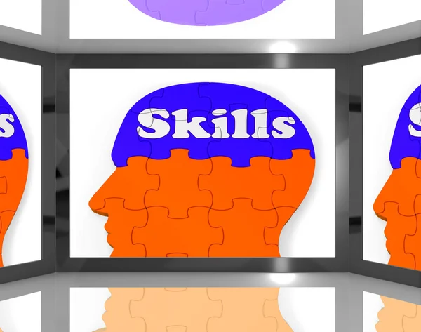 Skills On Brain On Screen Showing Human Competences — Stock Photo, Image