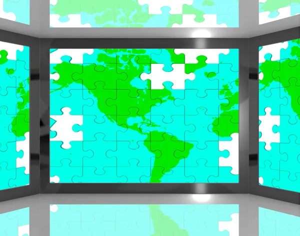 Mapa de América en pantalla que muestra los programas de la televisión americana — Foto de Stock