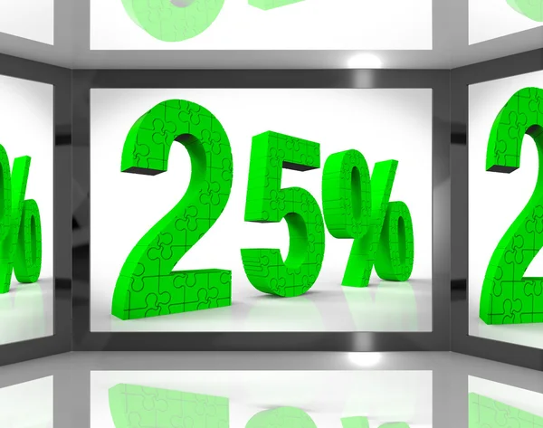 Vingt-cinq pour cent à l'écran montrant des moniteurs bonnes affaires ou offres spéciales — Photo