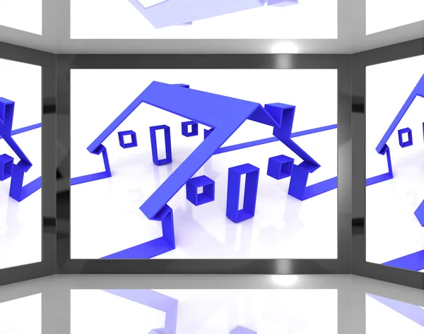 Houses On Screen Showing Real Estate Advertisements — Stock Photo, Image